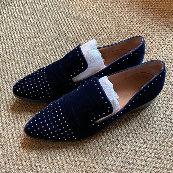 Sigerson Morrison Edna Blue Velvet Studded Loafers, Size 8, very good condition - Picture 5 of 10